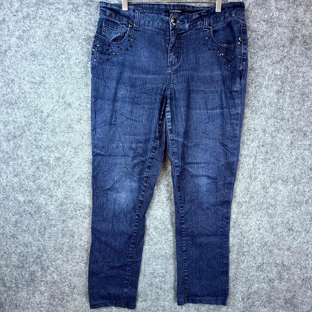 Roz & Ali Jeans Womens 12 Blue Rhinestone Studded Y2K Straight Leg Classic